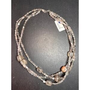 NEW Nate & Etan grey moonstone triple strand necklace with sterling silver clasp
